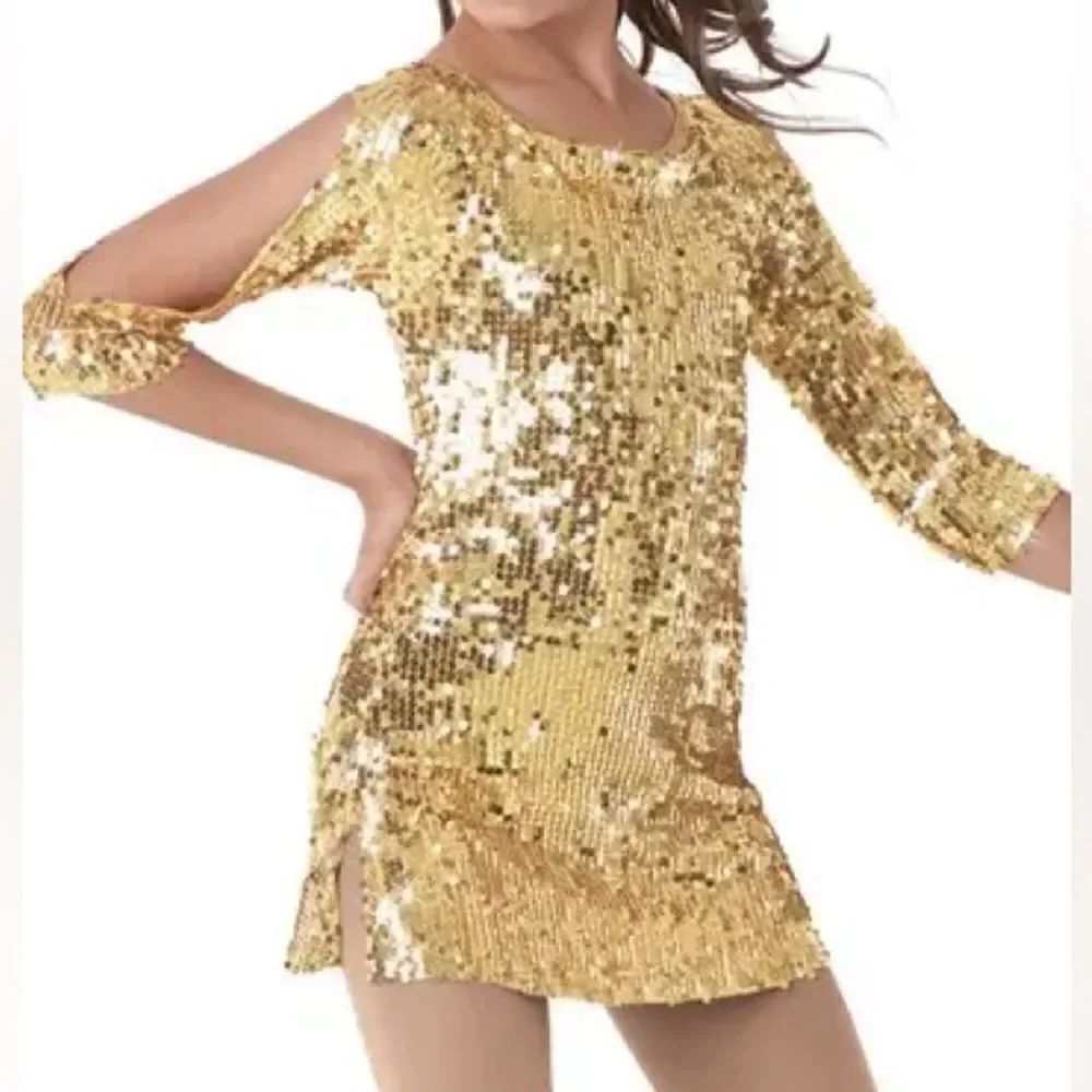 Weissman Dance costume gold Ultra Sparkle Shift Dress 8962 Last Dance MA adult